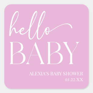 Sticker Carré Pink Minimalist Hello Baby shower bébé