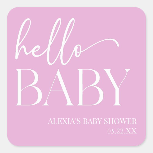 Sticker Carré Pink Minimalist Hello Baby shower bébé (Devant)