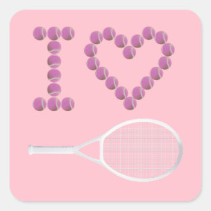 Sticker Carré Pink moderne I Love Tennis