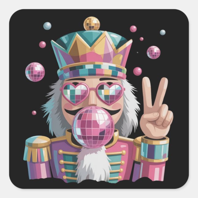 Sticker Carré Pink Nutcracker Disco Ball Sunglasses Peace Sign (Devant)