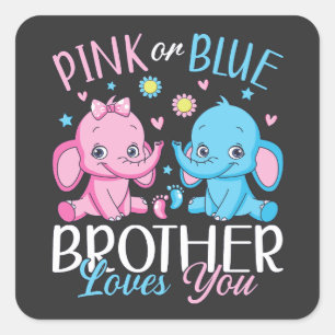 Sticker Carré Pink or Blue Brother Vous Aime Elephant Baby