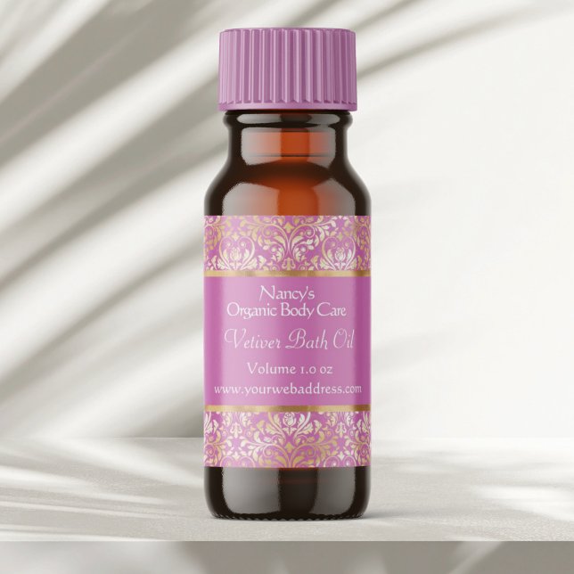 Sticker Carré Pink & or feuille damask soap cosmétiques étiquett (Créateur téléchargé)