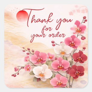 Sticker Carré Pink orchid Thank You For your order