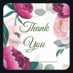 Sticker Carré Pink Peony Eucalyptus Garden Floral Glam Wedding<br><div class="desc">Matching items available.</div>