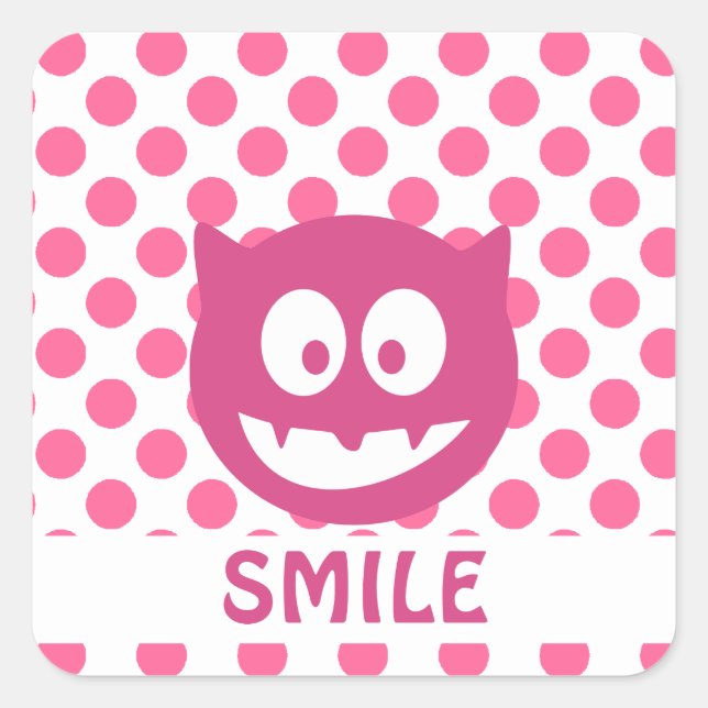 Sticker Carré Pink Polka Dot Monster SMILE (Devant)