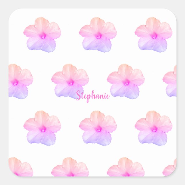 Sticker Carré Pink Purple Floral Anniversaire Mariage Personnali (Devant)