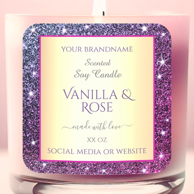 Sticker Carré Pink Purple Parties scintillant Produit Emballage  (Créateur téléchargé)