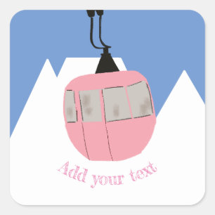 Sticker Carré Pink Retro Ski Ascenseur Ski Snow Mountain