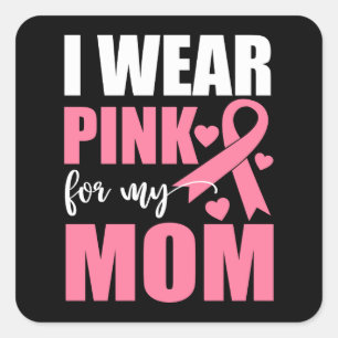 Sticker Carré Pink Ribbon Fighter Survivant Maman Cancer du sein