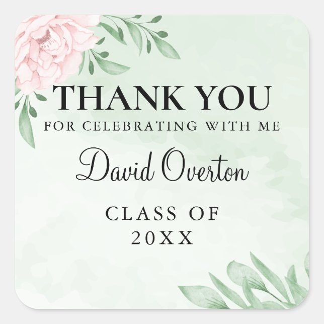 Sticker Carré Pink Rose Eucalyptus Succulent Foliage Graduation (Devant)