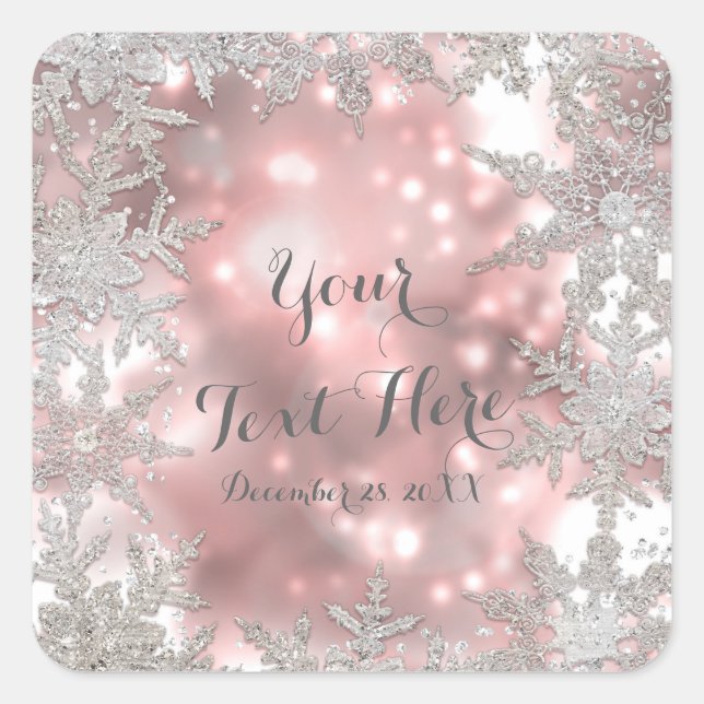 Sticker Carré Pink Silver Winter Wonderland Snowflake Favoriser (Devant)