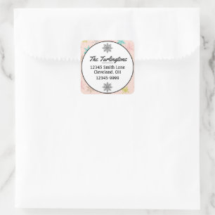 Sticker Carré Pink Snowflakes Turquoise Lime Adresse de retour