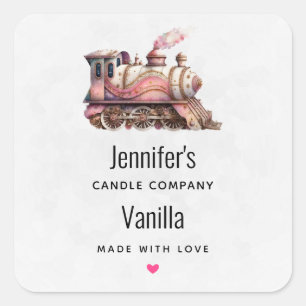Sticker Carré Pink Steam train Vintage Candle Business