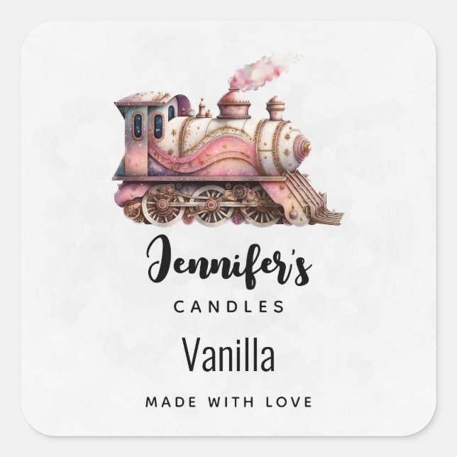 Sticker Carré Pink Steam train Vintage Candle Business (Devant)