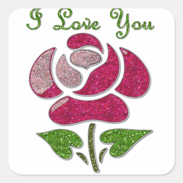 Sticker Carré Pink Stencil Rose I Love You (Devant)