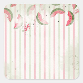 Sticker Carré Pink Striped Watermelon First Birthday Party Invit