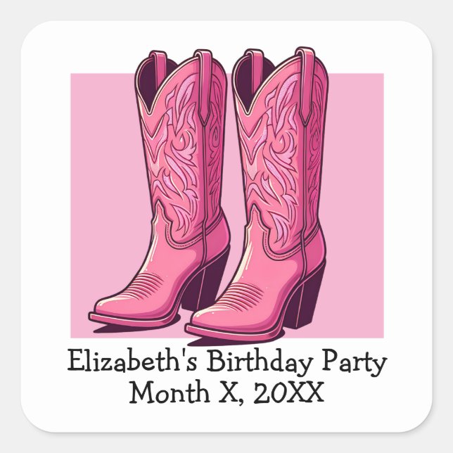 Sticker Carré Pink tendance fille bottes fille fête d'anniversai (Devant)