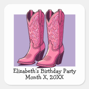 Sticker Carré Pink tendance fille bottes fille fête d'anniversai