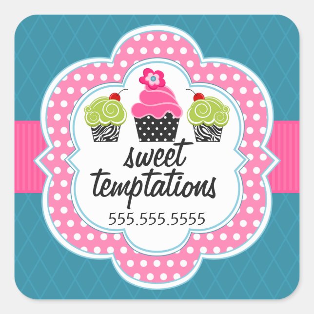 Sticker Carré Pink Turquoise Cupcake Bakery (Devant)