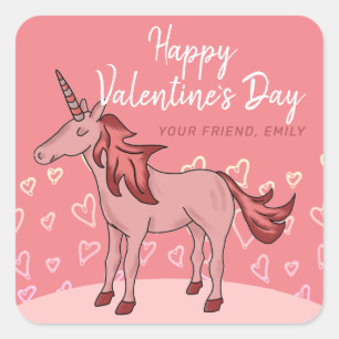 Sticker Carré Pink Unicorn Heart Kids Valentine's day
