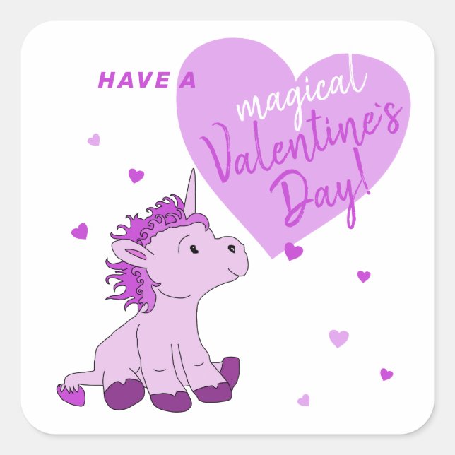 Sticker Carré Pink Unicorn Heart Kids Valentine's day (Devant)