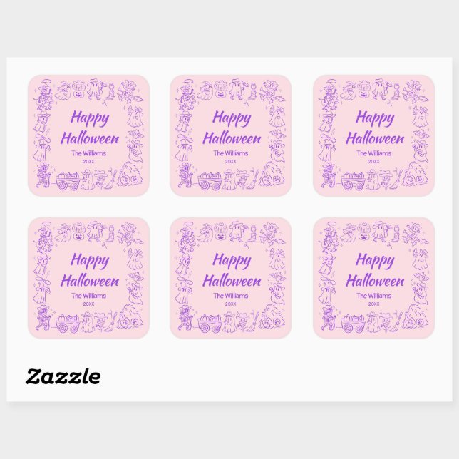 Sticker Carré Pink violet Quirky Main Drake Doodles Halloween (Feuille)