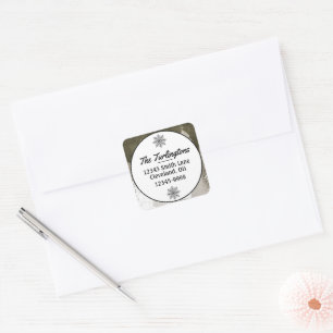 Sticker Carré Pins couverts de neige blanche/grise Adresse de re