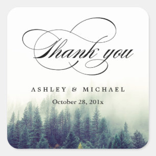 Sticker Carré Pins de la forêt naturelle Script Merci