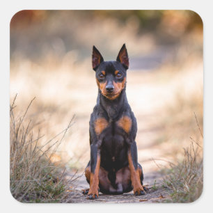 Sticker Carré Pinscher Nain Assis