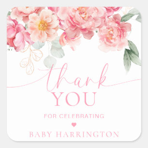 Sticker Carré Piper Peony Baby shower Floral Merci Favoriser