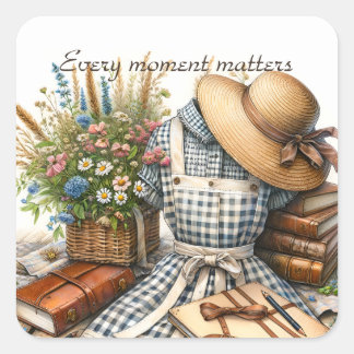 Sticker Carré Pique-nique vintage Cottage core