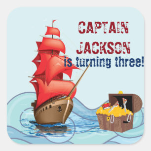 Sticker Carré Pirate Birthday Party Design de rayures de bateau