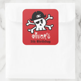 Sticker Carré Pirate Crâne & Squelette Enfant Fête d'anniversair