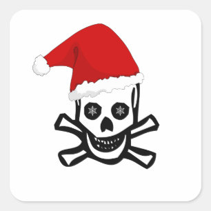 Sticker Carré Pirate de Noël amusant avec le chapeau de Père Noë
