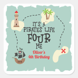 Sticker Carré Pirate life FOUR me 4e anniversaire