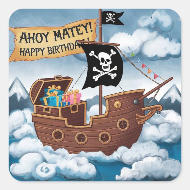 Sticker Carré Pirate Ship Birthday Card - Ahoy Matey! (Devant)