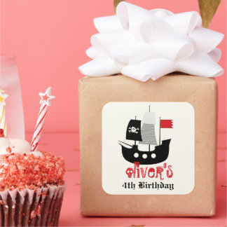 Sticker Carré Pirate Ship Skeleton Anniversaire Fête Favoriser S