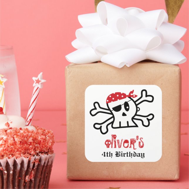 Sticker Carré Pirate Skull Skeleton Boy's Birthday Party Favor (Fête)