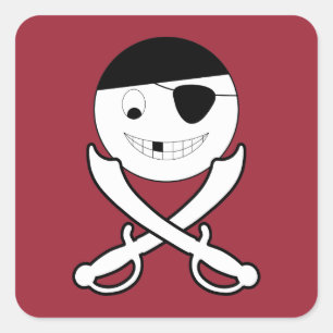 Sticker Carré Pirate souriant avec épées croisées sur rouge