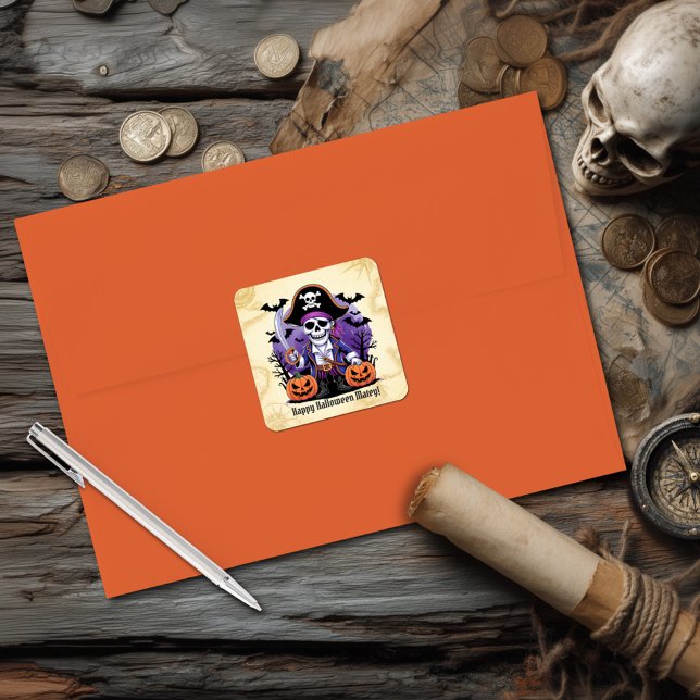 Sticker Carré Pirate squelette effrayant Halloween (Créateur téléchargé)