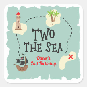 Sticker Carré Pirate trésor carte deux la mer 2e anniversaire