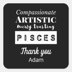 Sticker Carré Pisces Zodiac Fun Caractéristiques Anniversaire