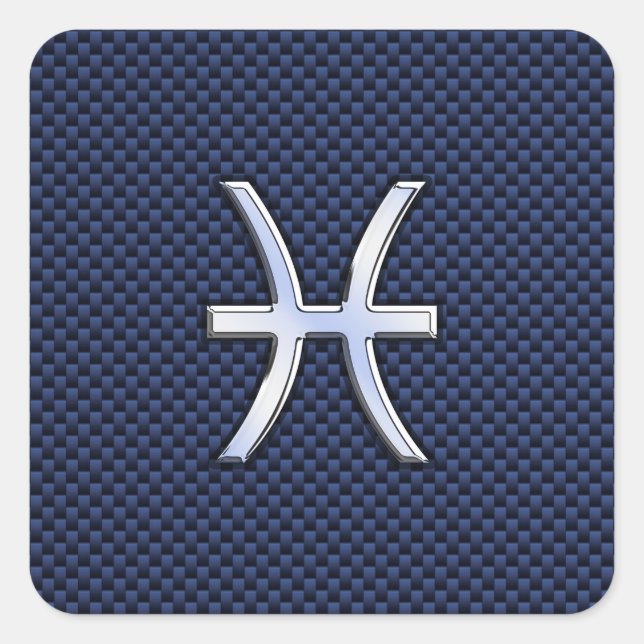 Sticker Carré Pisces Zodiac Sign on Blue Carbon Fibre Print (Devant)