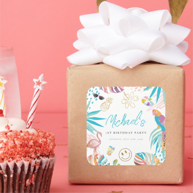 Sticker Carré Piscine tropicale Anniversaire (Fête)