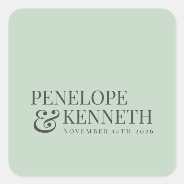 Sticker Carré Pistache classique élégant Noms de mariage personn (Devant)