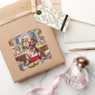 Sticker Carré Pit Bull Fêtes de fin d'année en cuisine : Noël Fe