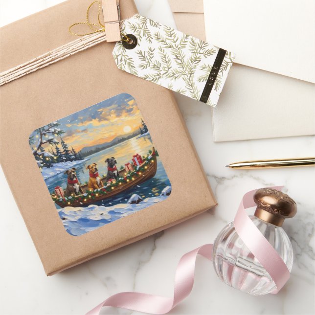 Sticker Carré Pitbull Christmas Boat Holiday (Cadeaux)