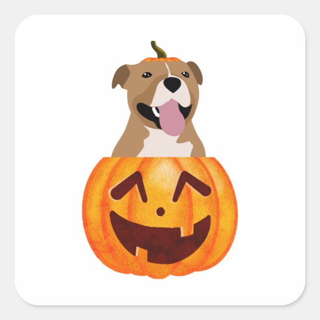 Sticker Carré Pitbull Halloween (Devant)
