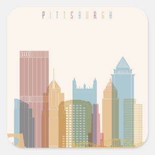 Sticker Carré Pittsburgh, Pennsylvanie   Ville Skyline