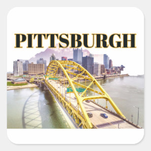 Sticker Carré Pittsburgh skyline et Fort Pitt Bridge